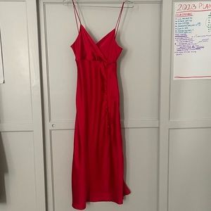 ZARA SILKY CREPE RED SATIN DRESS with SLIT